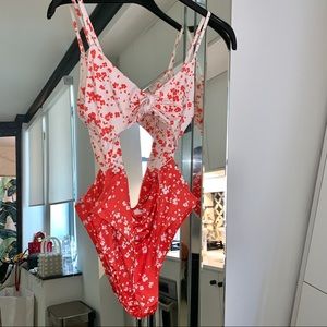 Eberjey Orange Floral Cutout One Piece Swimsuit